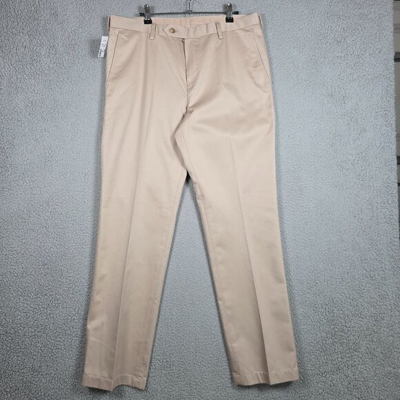 Jos A Bank Pants Mens Size 34x32 Tan 100% Cotton Wrinkle Resistant Straight Fit - Picture 1 of 11